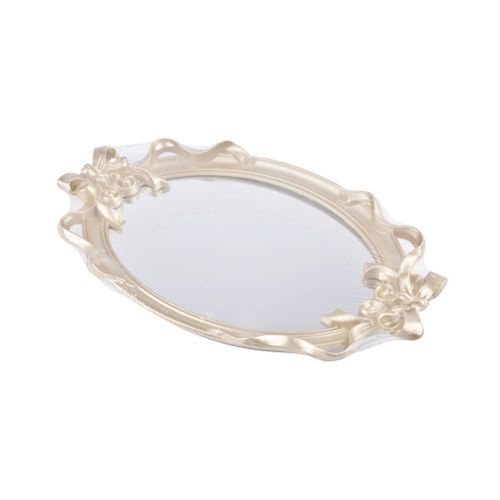Bandeja Oval Metalizada Dourado C/ Espelho 37x23 (392) Wellmix