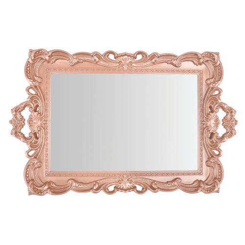 Bandeja Retangular Metalizada Rose C/ Espelho 41x25 Cm (Wx6888) Wellmix