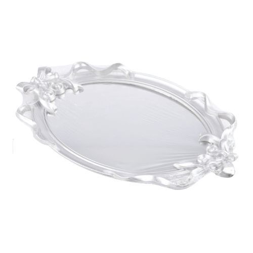 Bandeja Oval Metalizada Prata C/ Espelho 37x25 Cm (Wx6882) Wellmix