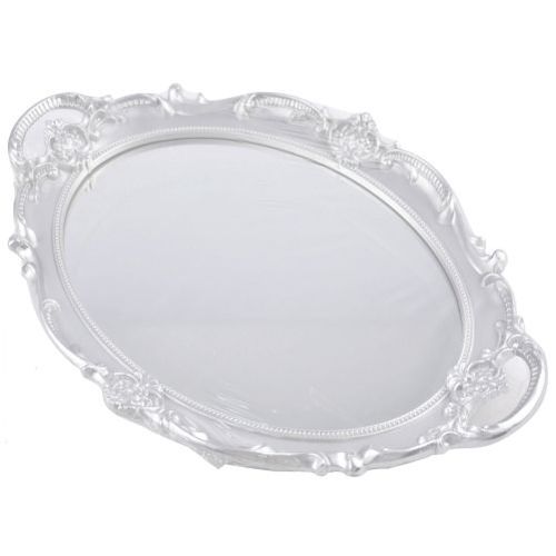 Bandeja Oval Ornamental Prata C/ Espelho 37x25 Cm (Wx6886) Wellmix