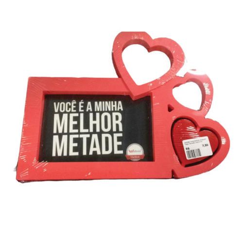 Porta Retrato Coraçoes Triplo Vermelho 10x15 Cm Wellmix