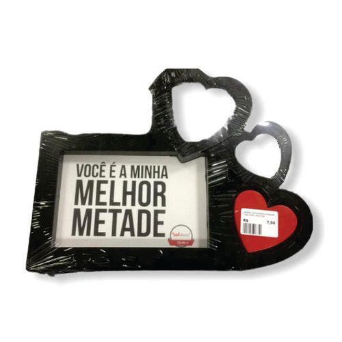 Porta Retrato Coraçoes Triplo Preto 10x15 Cm Wellmix