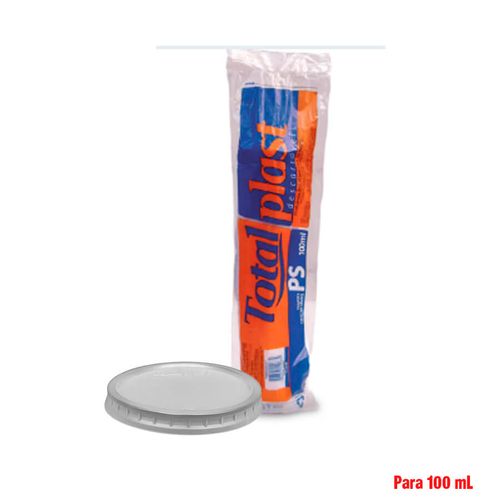 Tampa P/ Pote Descartavel Transparente 100 Ml C/100 Un Totalplast