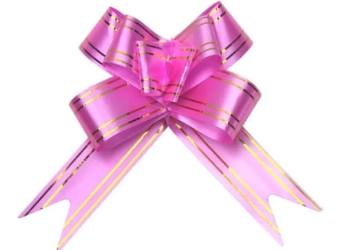 Laço Pronto Liso Rosa Lista Dourada 30mm (70963) C/ 10un Brfestas
