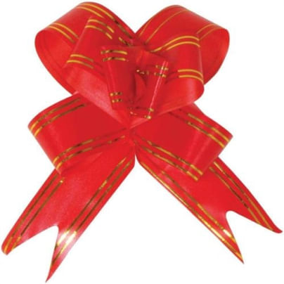 Laço Pronto Liso Vermelho Lista Dourada 30mm (70963) C/ 10un Brfestas