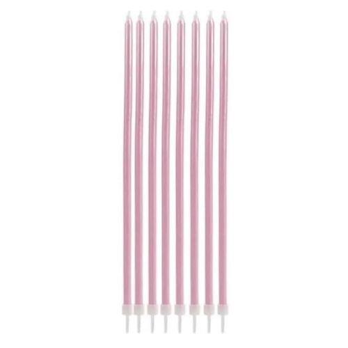 Vela Palito 18 Cm Metalizada Rosa C/ 8 Un Silver