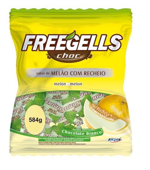 Bala Freegells Melão Recheio Chocolate Branco 475 Gr