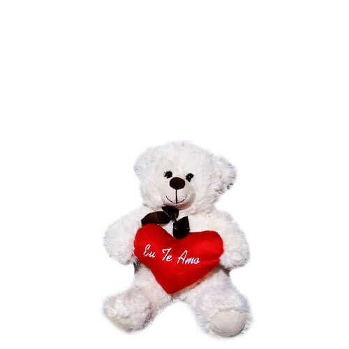 Pelucia Urso Coração Te Amo Branco 30 Cm (F1459) Fizzy