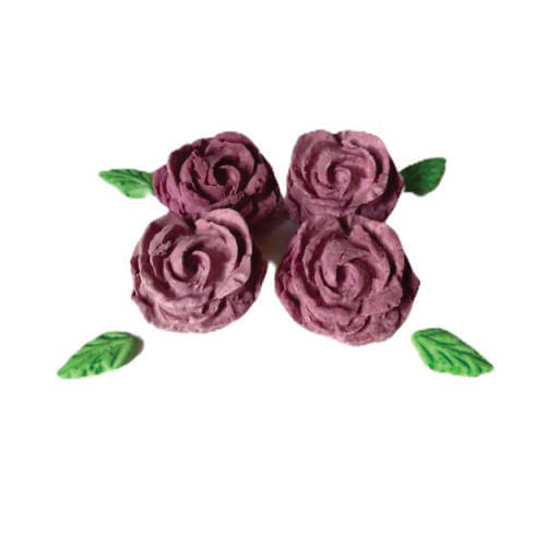 Biscuit Comestivel Rosa Safira Rosa Seco C/ 4 Rosas E 4 Folhas (492) Jady