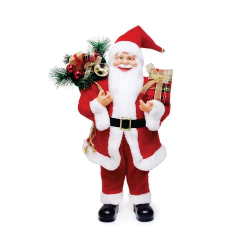 Noel Em Pé C/ Presente Xadrez Vrm/Bco 60 Cm (1209024) Cromus