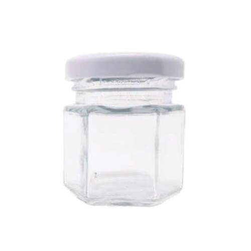 Adorno Pote Vidro Sextavado Tampa Branca 45 Ml (4746/4) Yoss