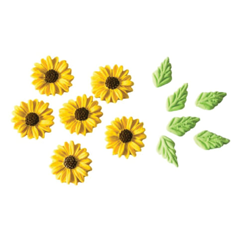 Biscuit Comestivel Girassol C/ 6 Flores E 6 Folhas (425) Jady