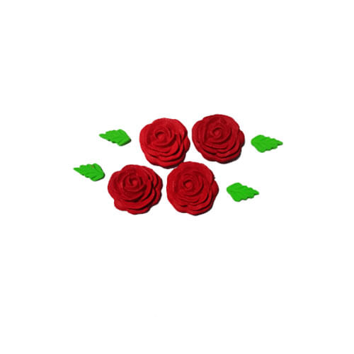 Biscuit Comestivel Rosa Cristal Vermelha C/ 4 Rosas E 4 Folhas (307) Jady