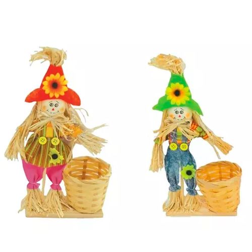Enfeite Espantalho Decorativo Em Pé Com Cesto 30 Cm