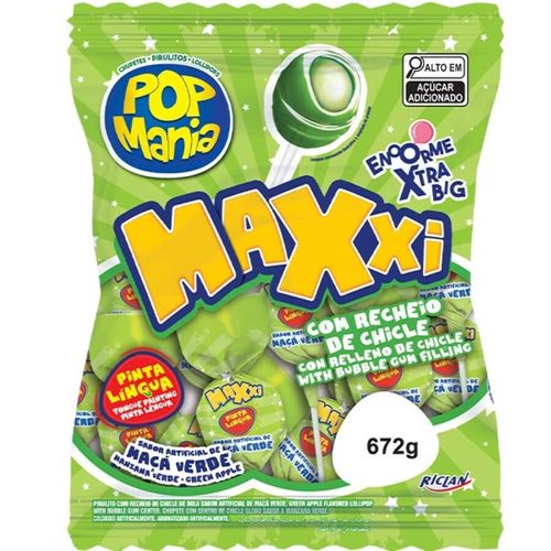 Pirulito Maxxi Maçã Verde C/ 24 Un 672 Gr Pop Mania