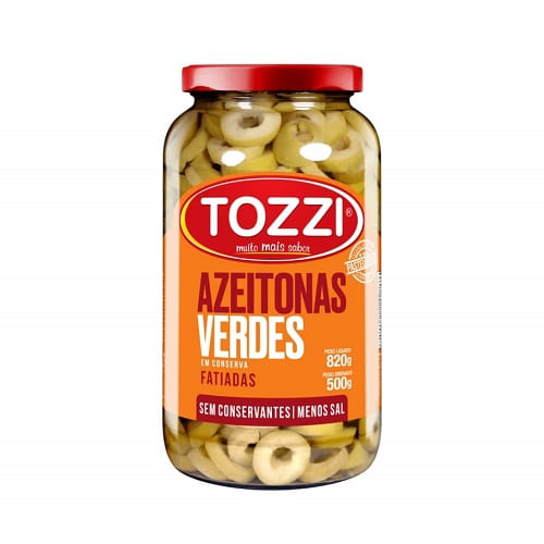 Azeitona Verde Fatiada Pote Vidro 500 Gr Tozzi