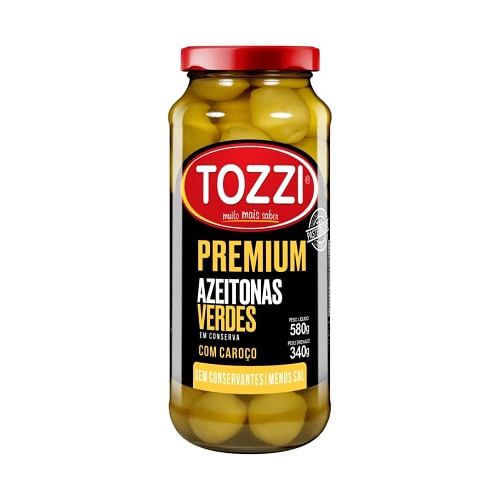 Azeitona Verde C/ Caroço Premium Pote Vidro 340gr Tozzi