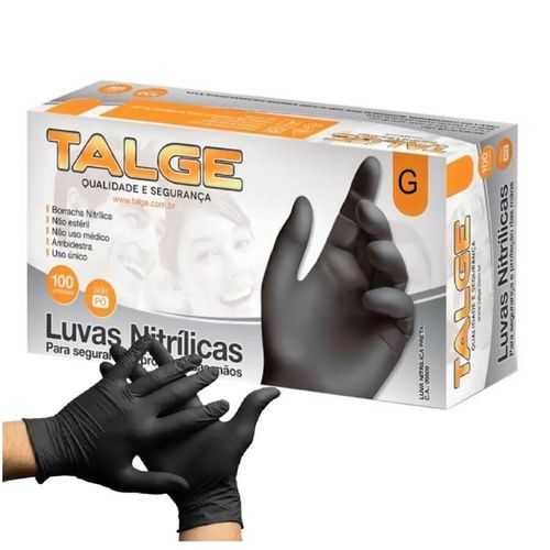 Luva Nitrilica Preta G S/ Pó C/ 100 Un Talge