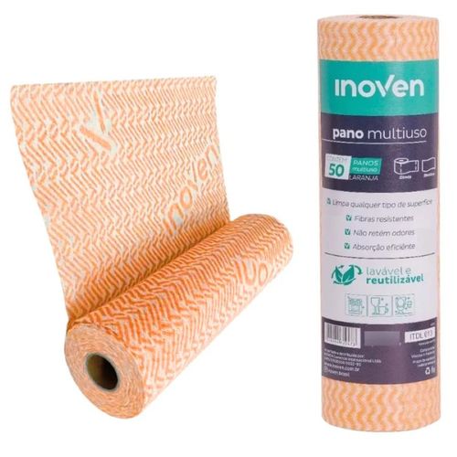 Pano Multiuso Rolo Laranja 28cmx25 Mt C/ 50 Un Inoven