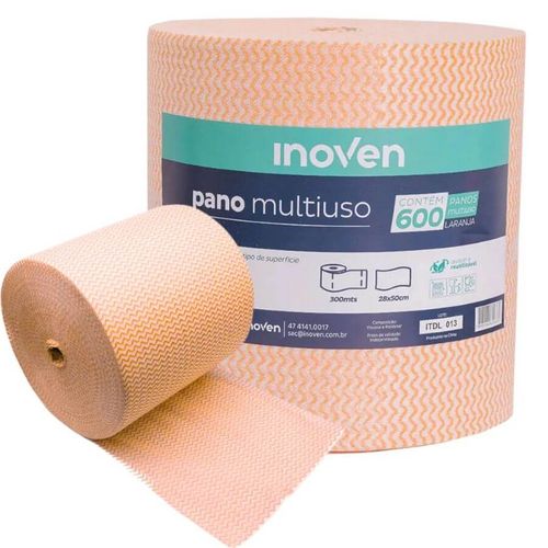 Pano Multiuso Rolo Laranja 28cmx300 Mt C/ 600 Un Inoven