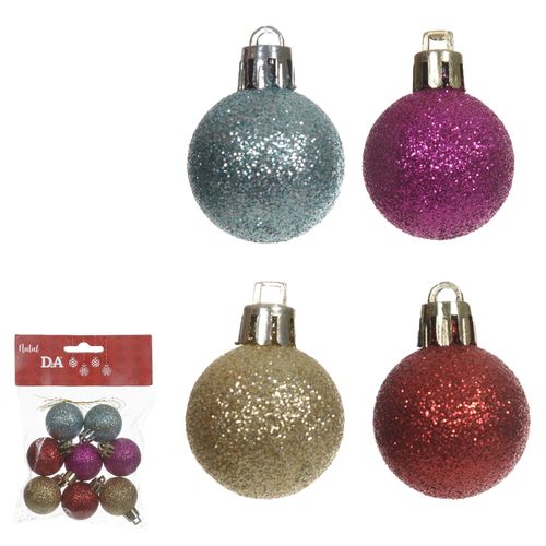 Enfeite De Natal Bola 3 Cm Glitter C/ 8 Un