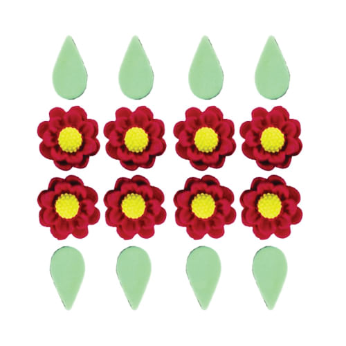 Biscuit Comestivel Flor Rubi Vermelha C/ 8 Flores E 8 Folhas (450) Jady
