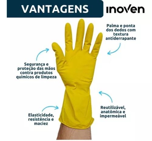 Luva Latex Multiuso Amarela M Inoven