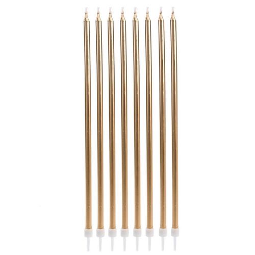 Vela Palito 18 Cm Metalizada Dourada C/ 8 Un Silver